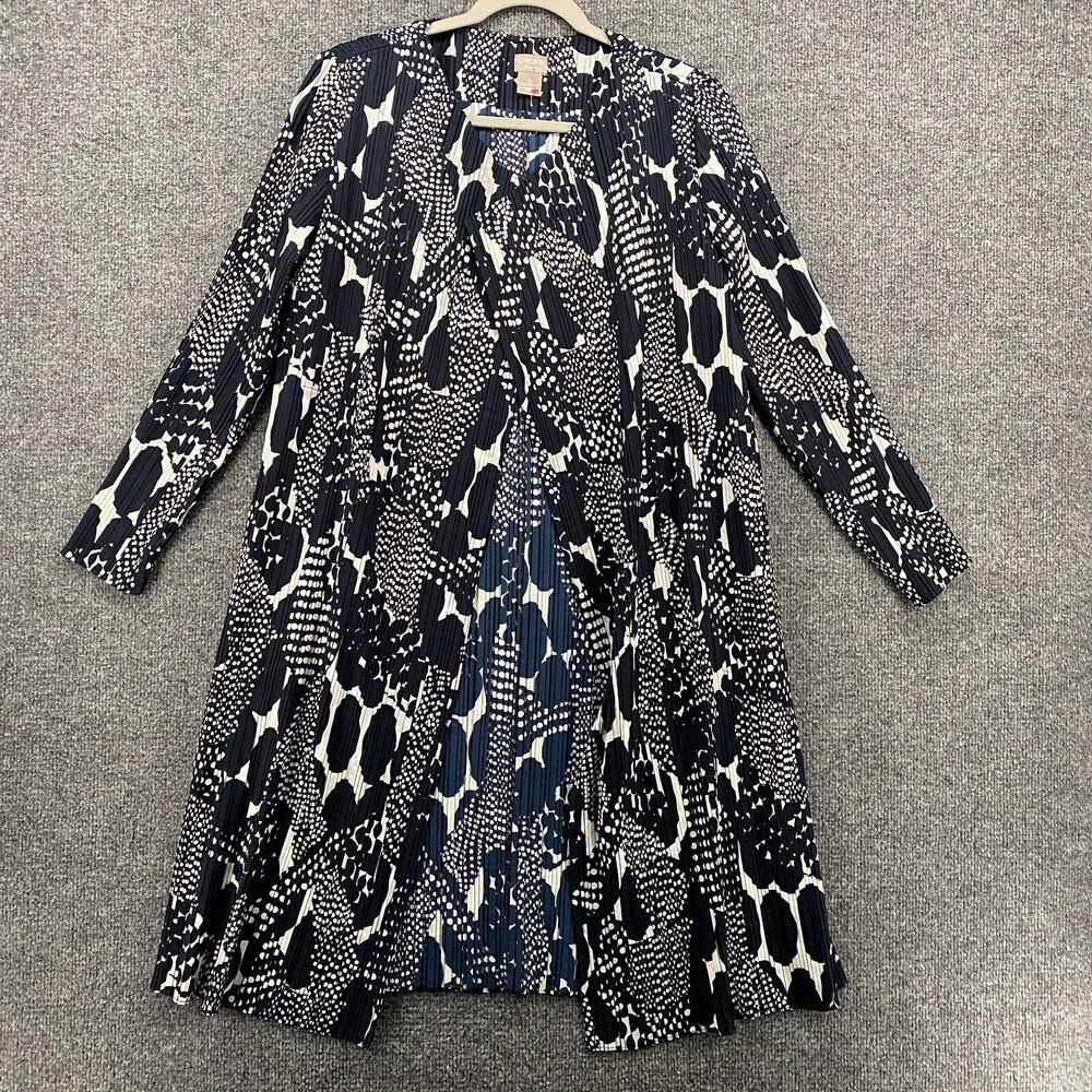 Chicos Travelers Kimono Jacket 0 Womens S Blue Pleated Open Front Long Duster
